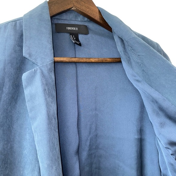 Forever 21 Women’s Faux Suede Blue Open Blazer Front Pockets Work Business Sz S - Picture 3 of 9